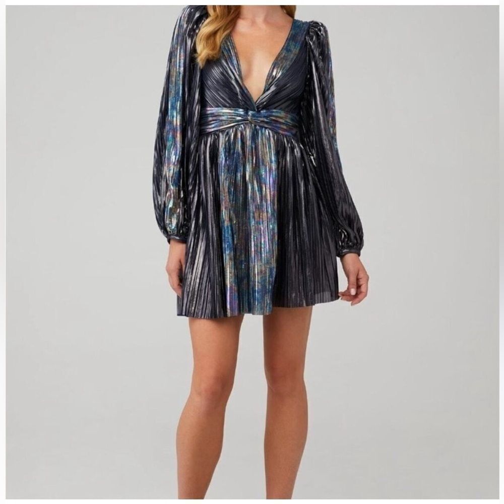 Free People Sabina Musayev Wendy Mini Metallic Dress Size XL $395 - Picture 4 of 8
